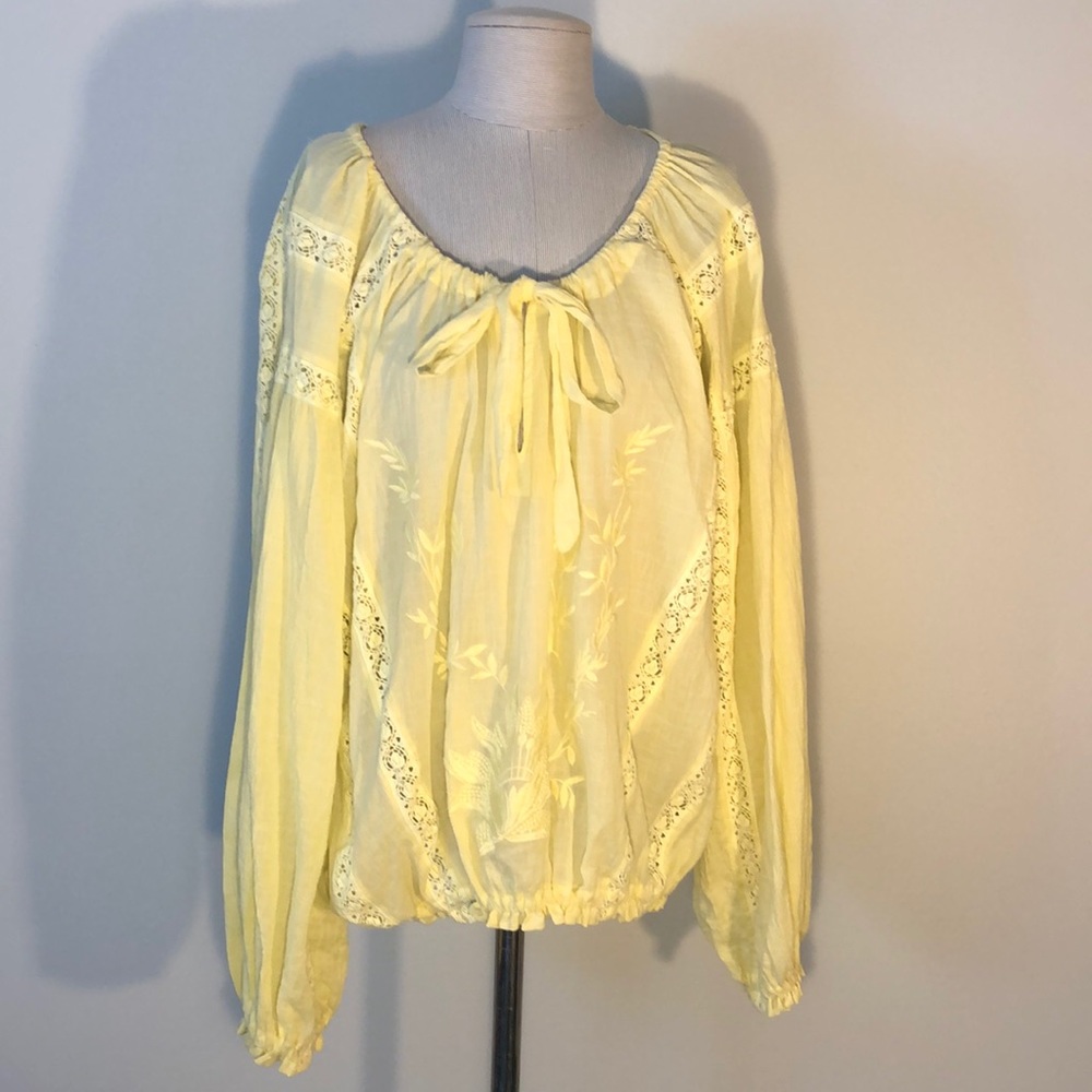 Free People yellow Maria Maria Peasant Blouse size large - Picture 3 of 12